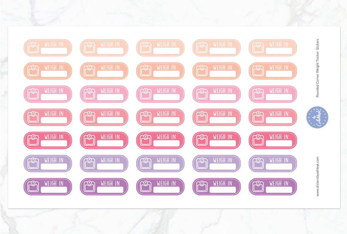 Rounded Corner Weight Tracker Planner Stickers - Raspberry
