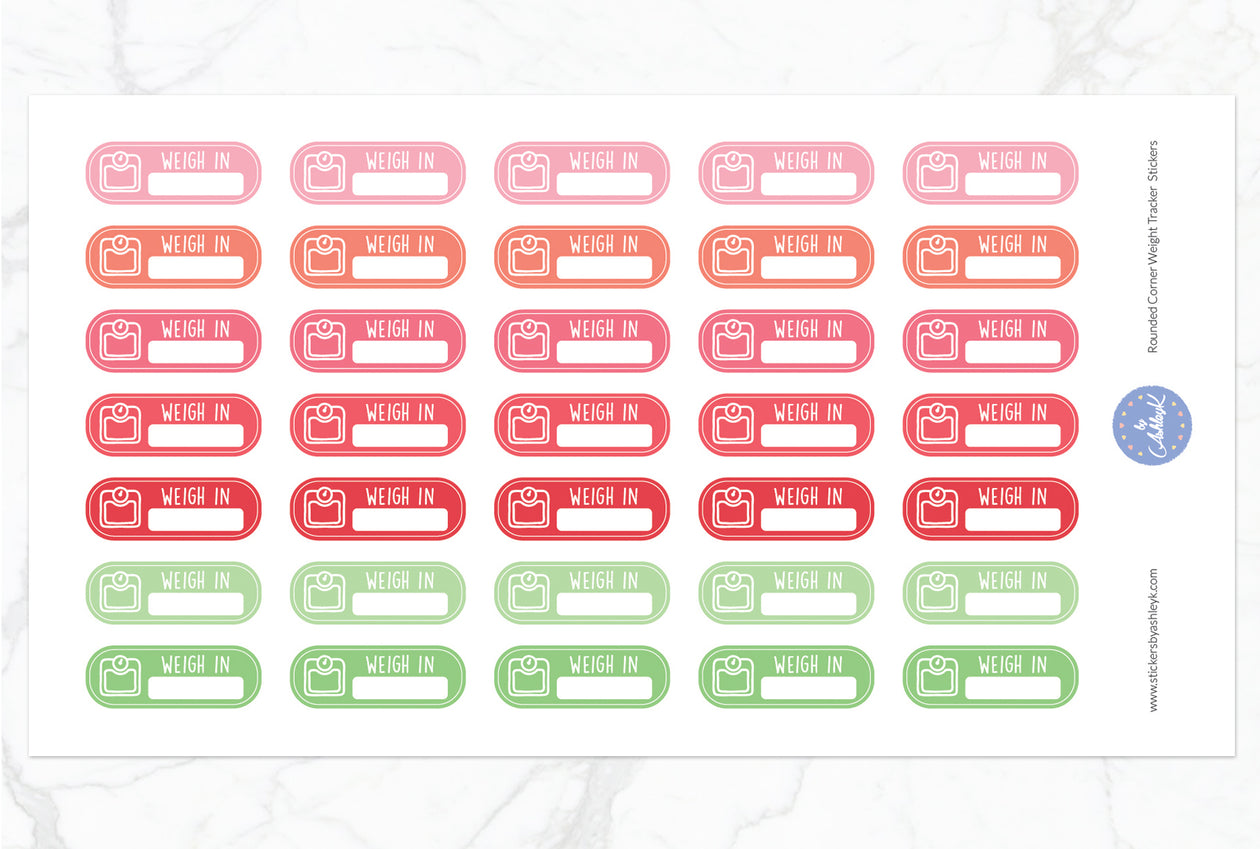 Rounded Corner Weight Tracker Planner Stickers - Strawberry