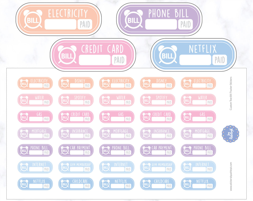 Custom Text Bill Tracker Rounded Corner Planner Stickers 