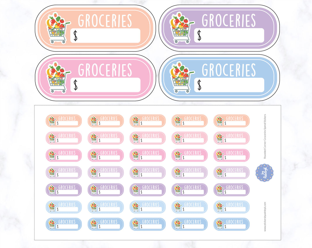 Rounded Corner Grocery Spend Planner Stickers