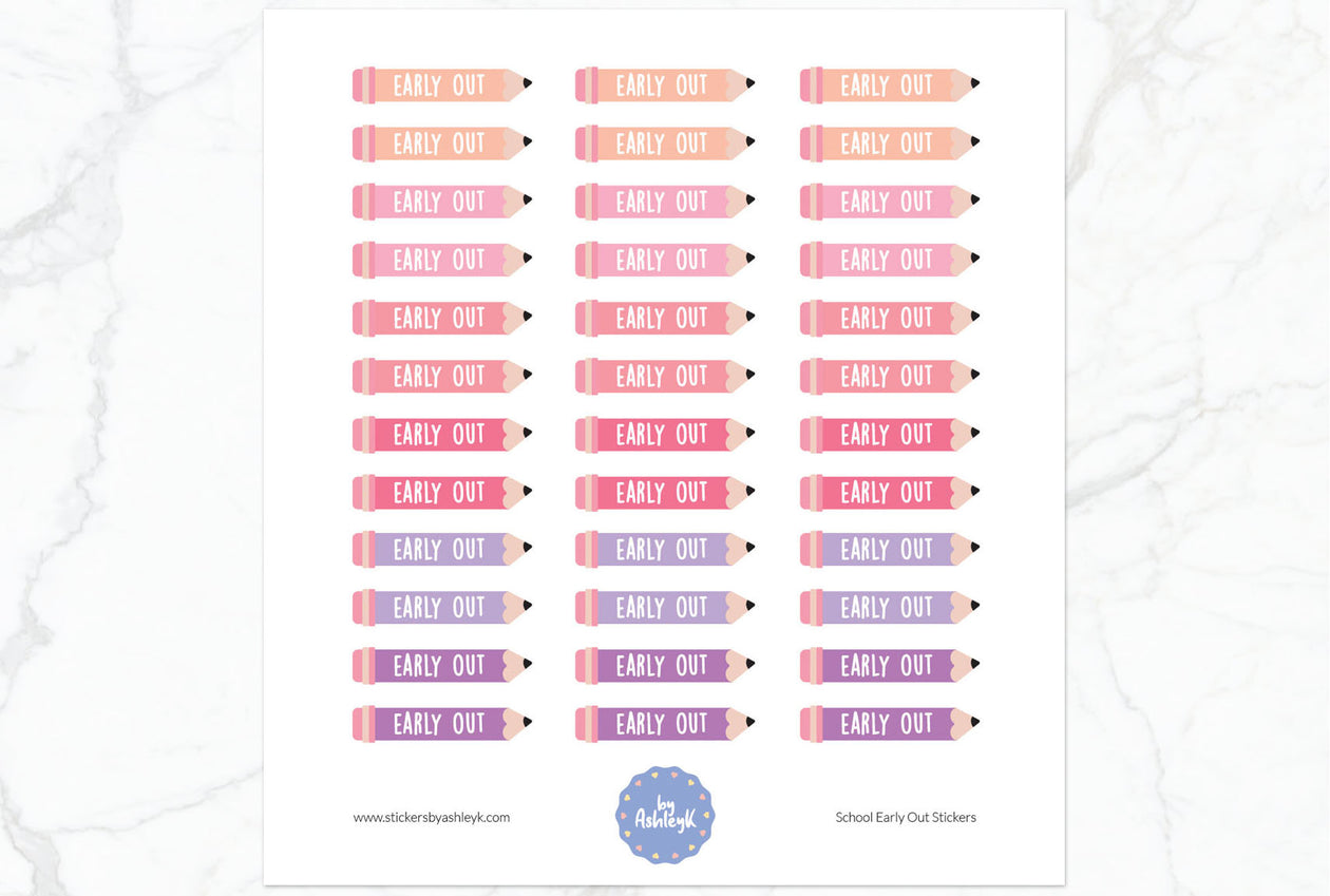 School Early Out Planner Stickers - Raspberry