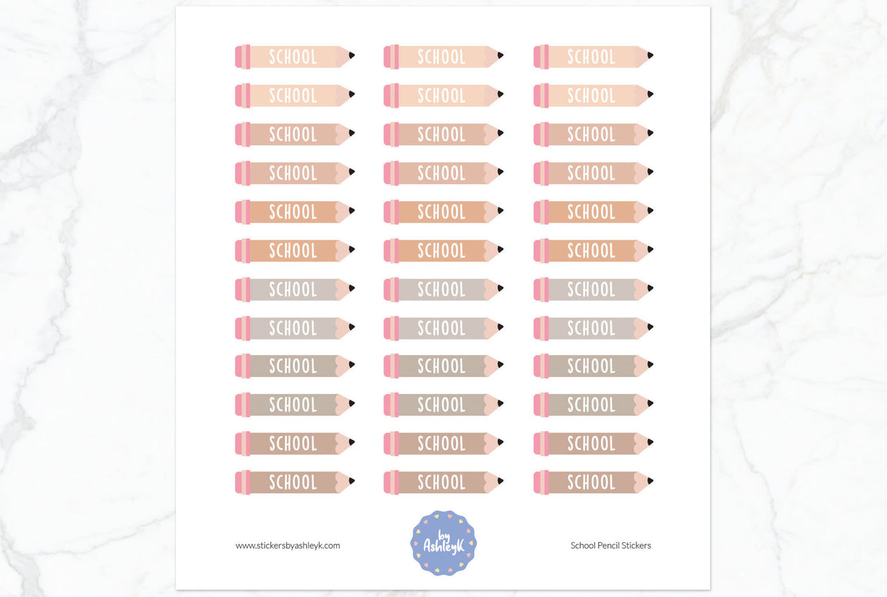 School Pencil Planner Stickers - Beige Neutral