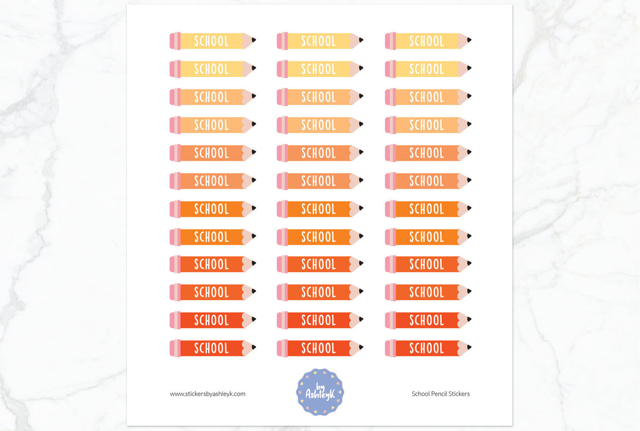 School Pencil Planner Stickers - Orange