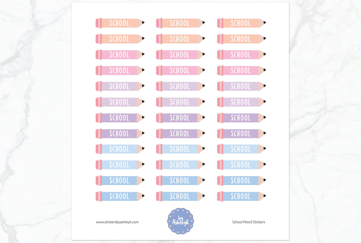 School Pencil Planner Stickers - Pastel Sunset