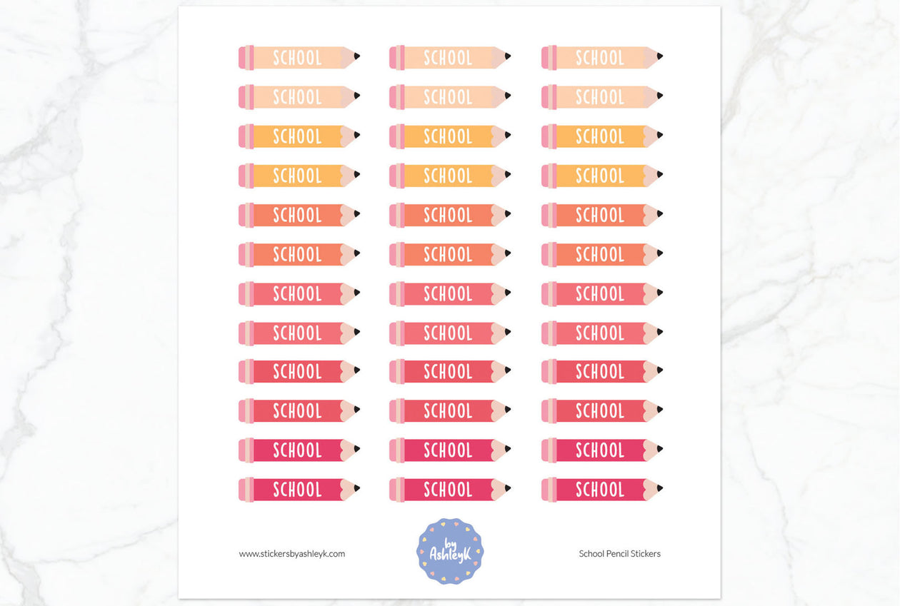 School Pencil Planner Stickers - Peach