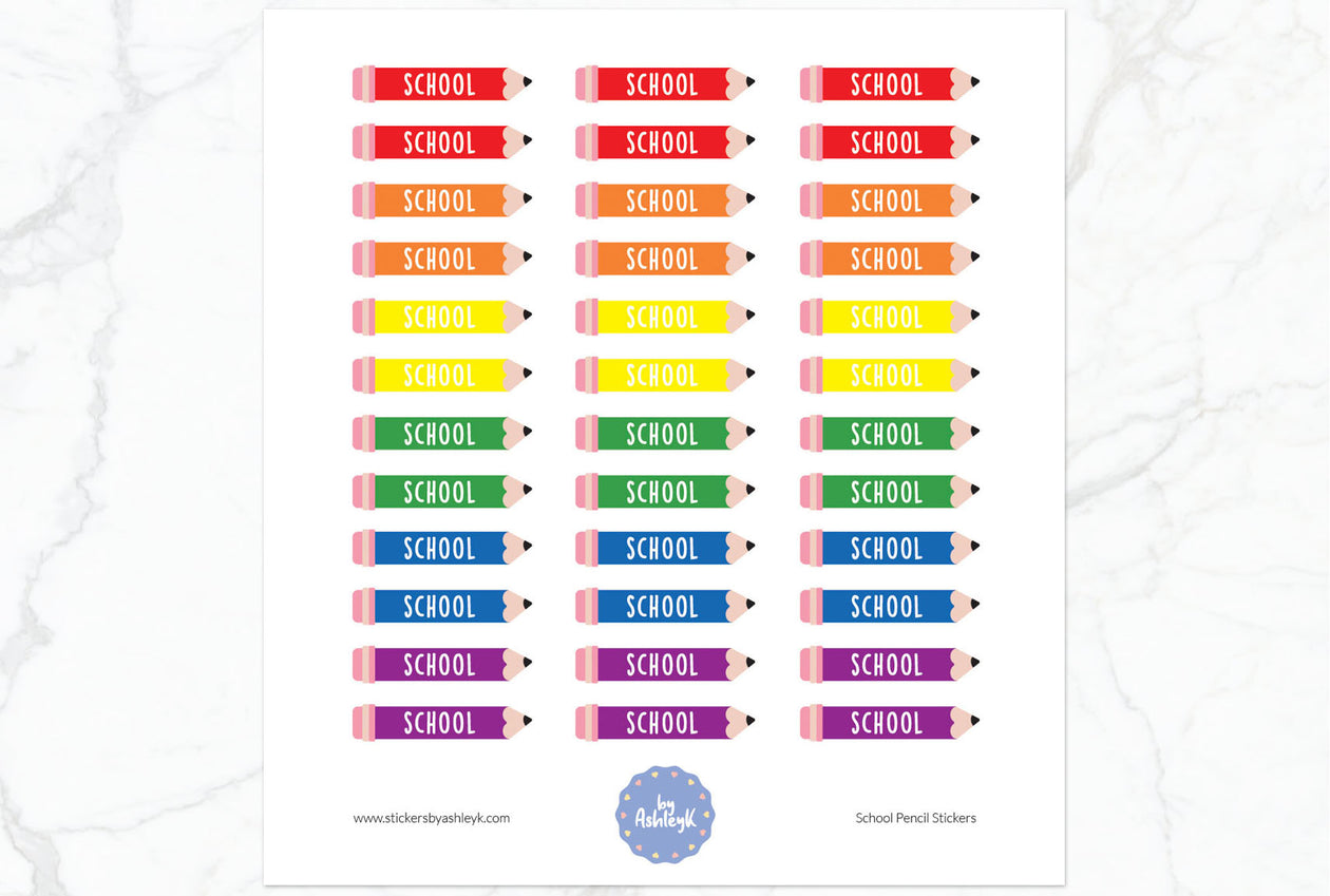 School Pencil Planner Stickers - Rainbow
