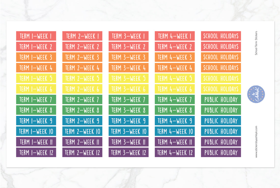 School Term Stickers - Pastel Rainbow