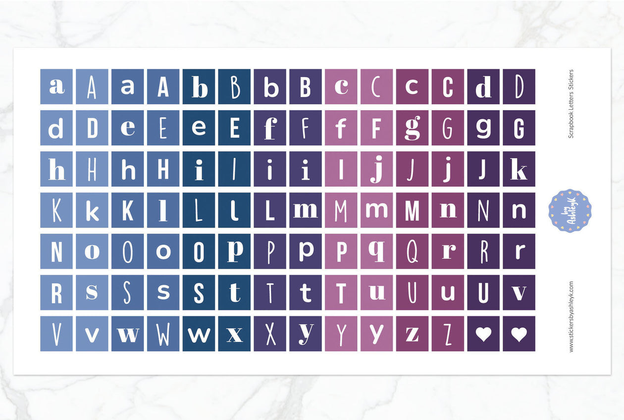 Scrapbook Letters Planner Stickers - Blueberry