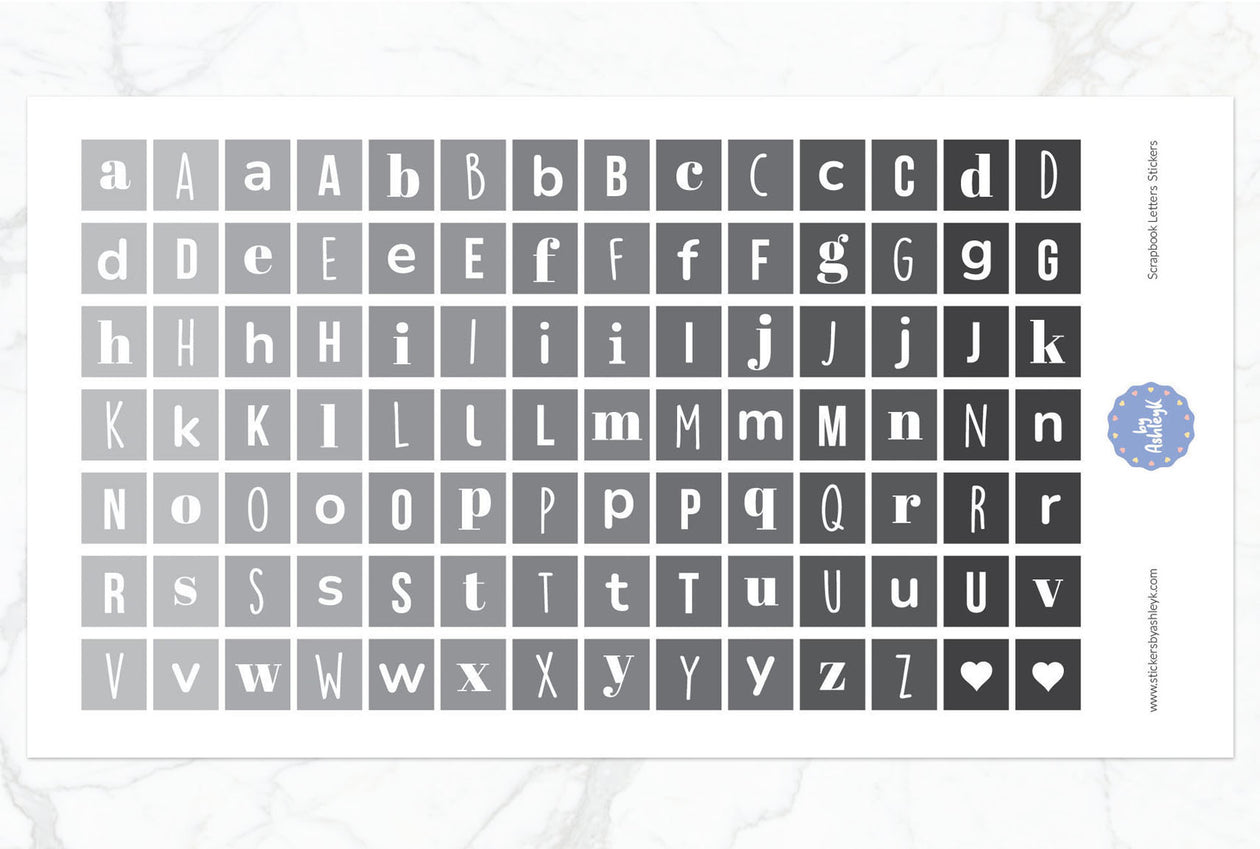 Scrapbook Letters Planner Stickers - Monochrome