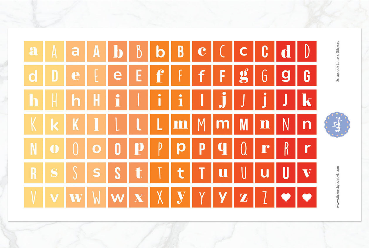 Scrapbook Letters Planner Stickers - Orange