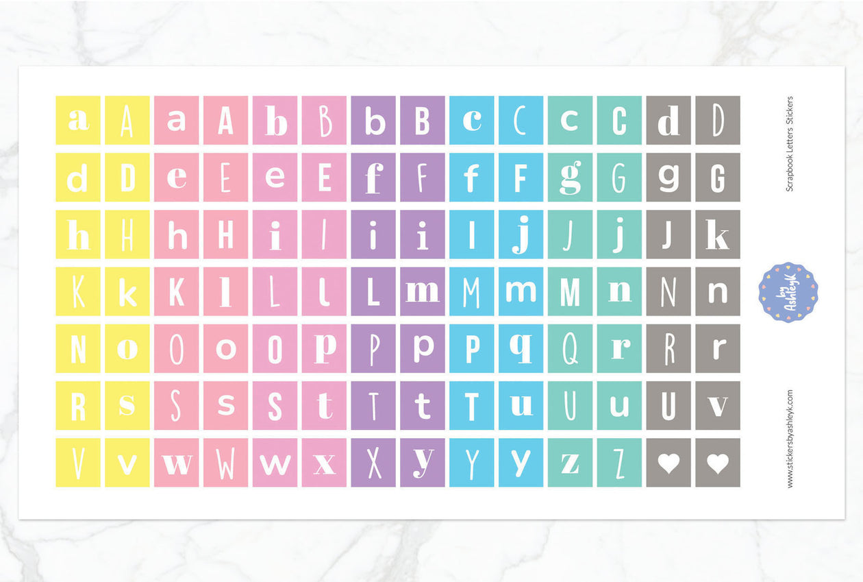 Scrapbook Letters Planner Stickers - Pastel