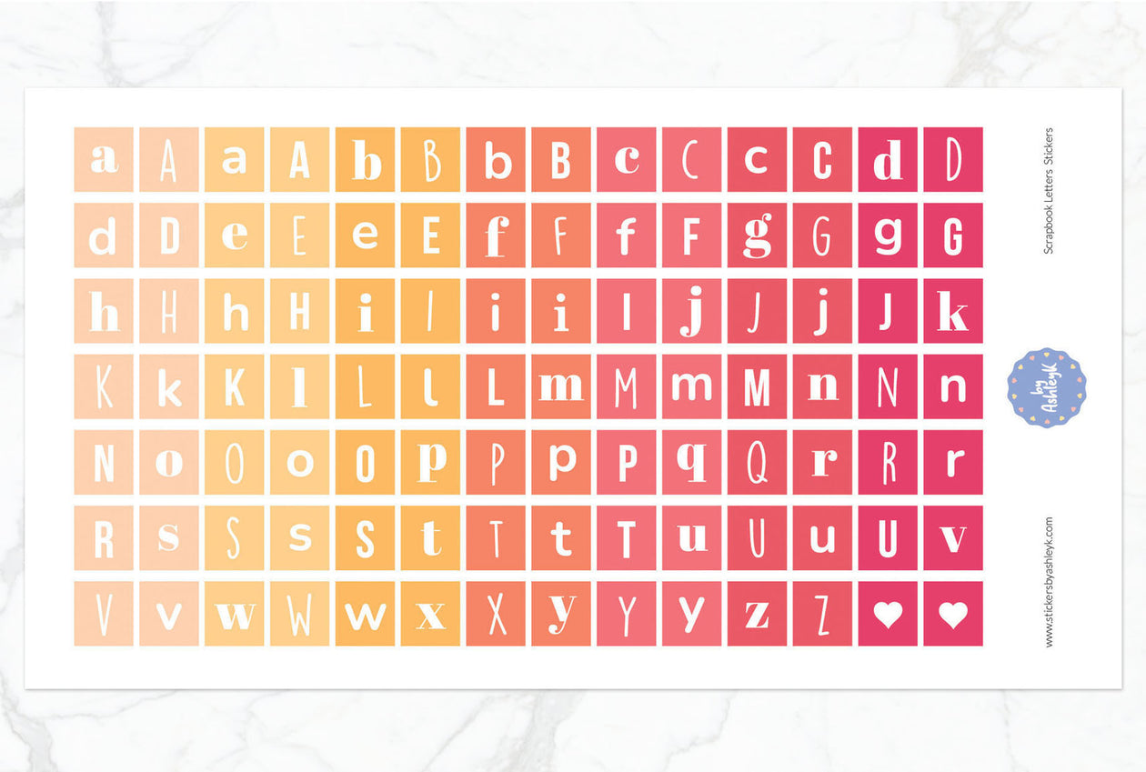 Scrapbook Letters Planner Stickers - Peach