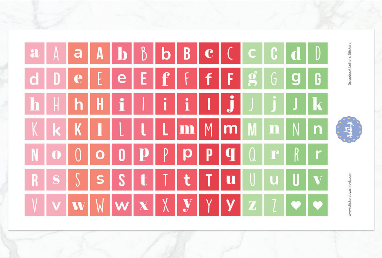 Scrapbook Letters Planner Stickers - Strawberry