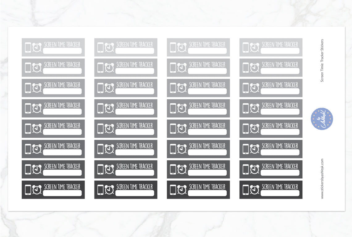 Screen Time Tracker Planner Stickers - Monochrome