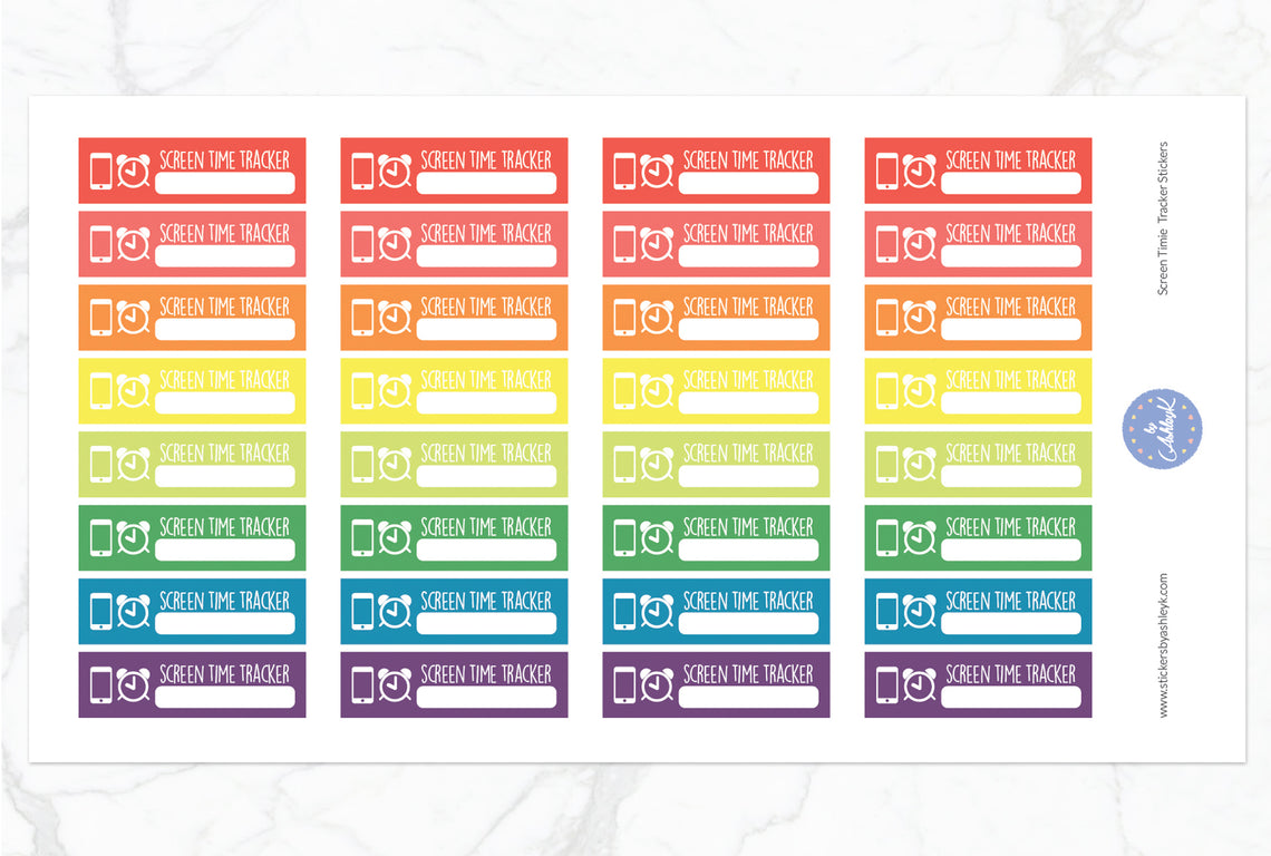 Screen Time Tracker Planner Stickers - Pastel Rainbow