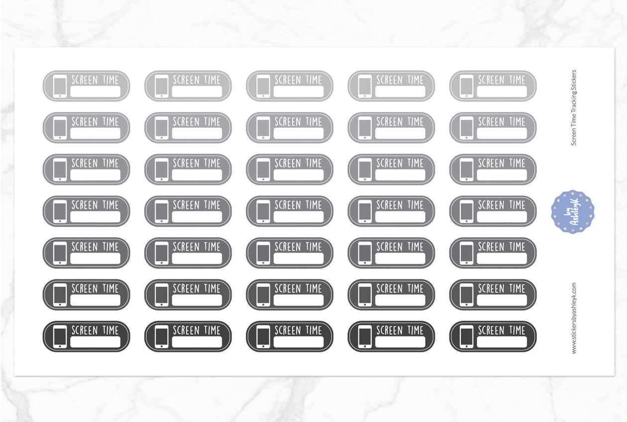 Screen Time Tracking Planner Stickers - Monochrome