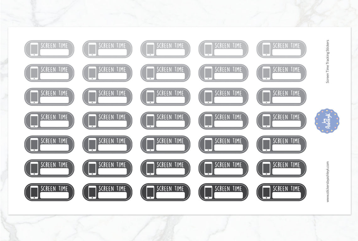 Screen Time Tracking Planner Stickers - Monochrome