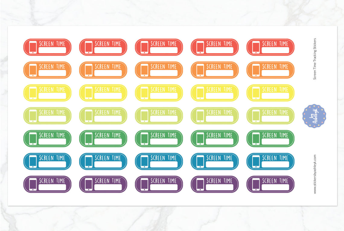 Screen Time Tracking Planner Stickers - Pastel Rainbow