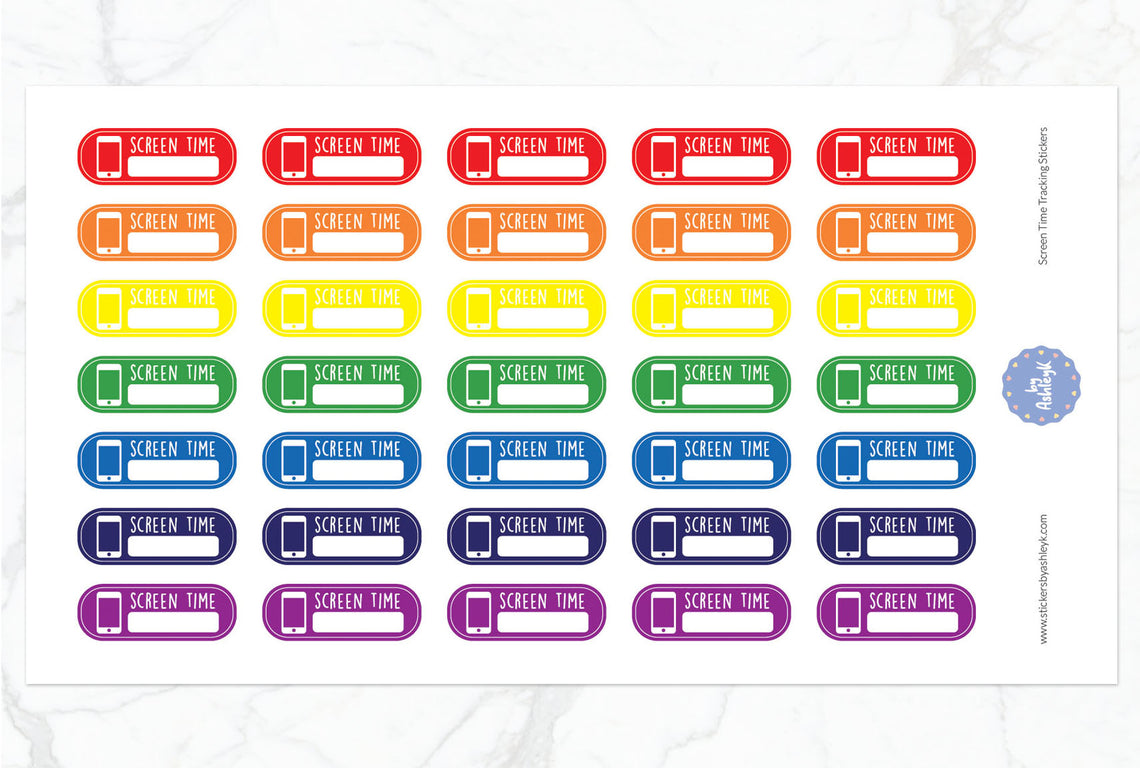 Screen Time Tracking Planner Stickers - Rainbow