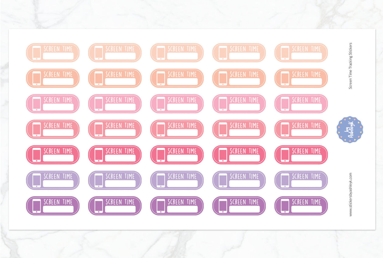 Screen Time Tracking Planner Stickers - Raspberry