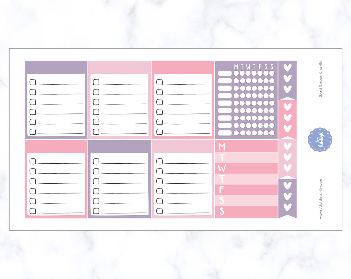 Secret Garden Weekly Kit  - Checklist Sheet
