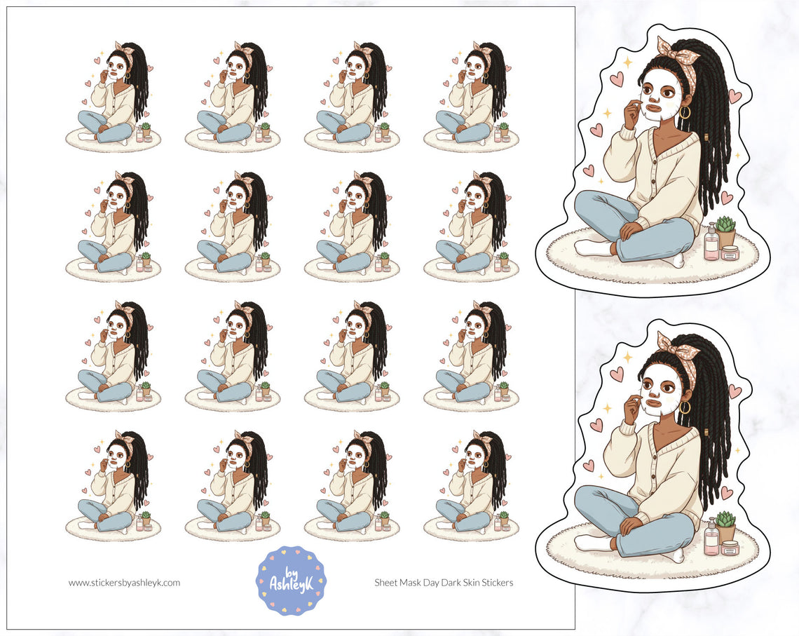 Sheet Mask Day Dark Skin Planner Stickers