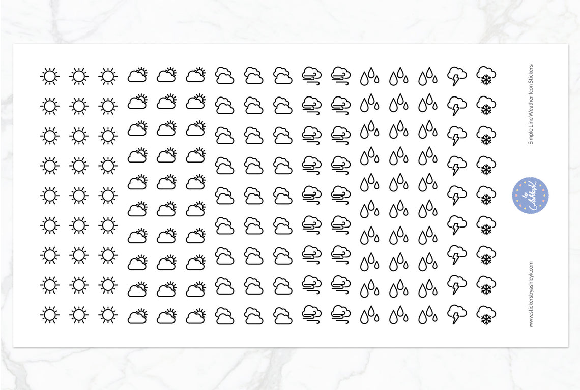 147 Simple Line Weather Stickers - With Snow