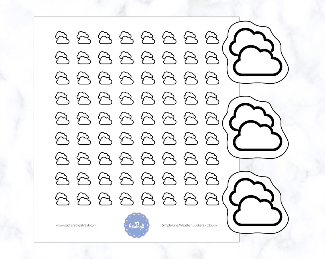 Cloudy Simple Line Weather Planner Stickers