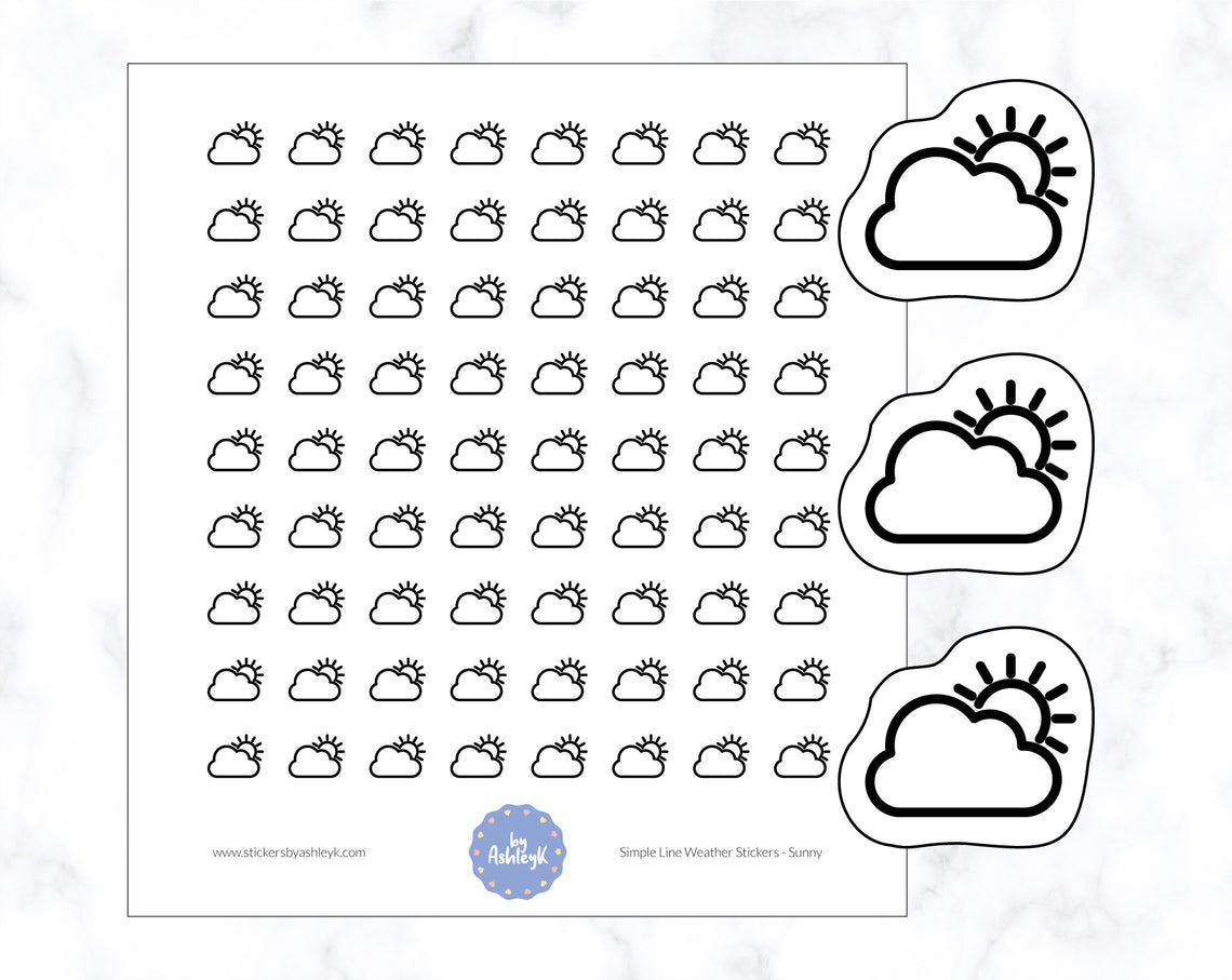 Partly Sunny Simple Line Weather Planner Stickers