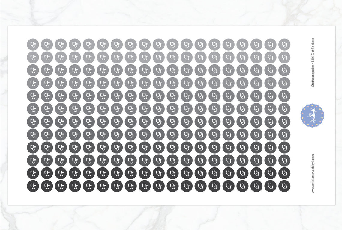 Stethoscope Icon Mini Dot Planner Stickers - Monochrome