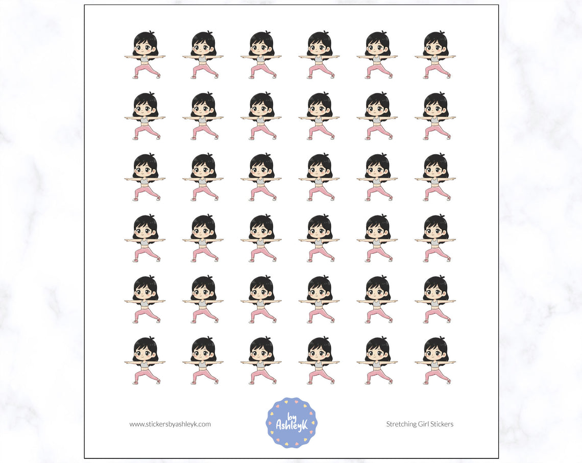Stretching Girl Planner Stickers - Black