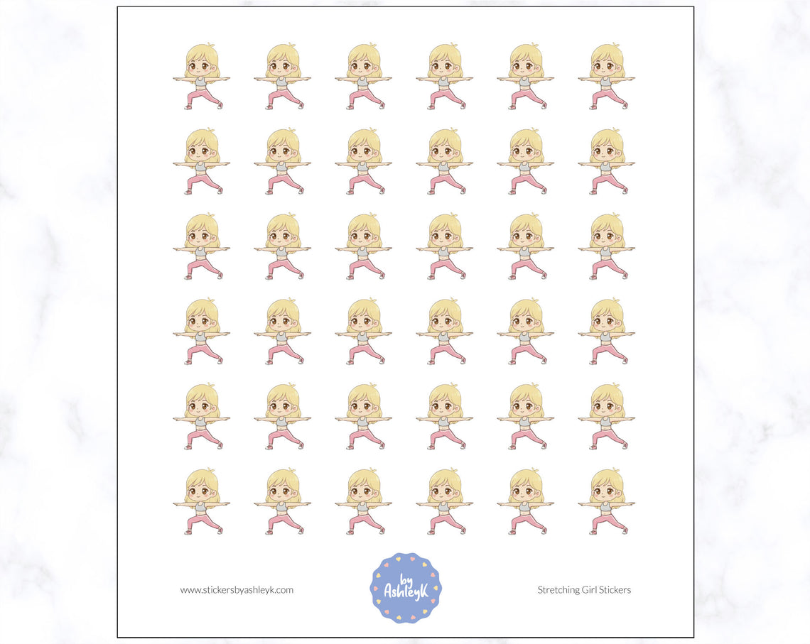 Stretching Girl Planner Stickers - Blonde