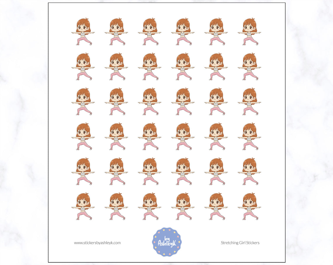 Stretching Girl Planner Stickers - Brunette