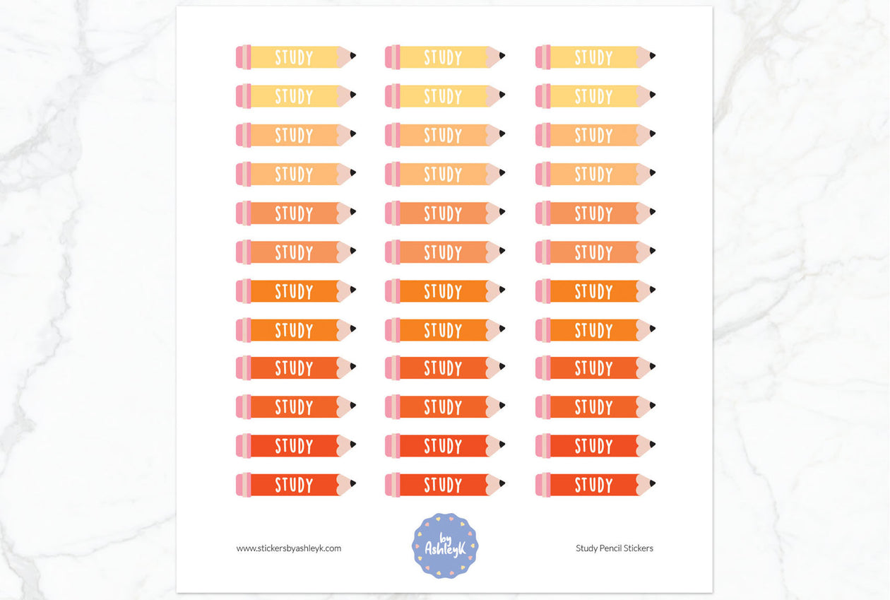 Study Pencil Planner Stickers - Orange