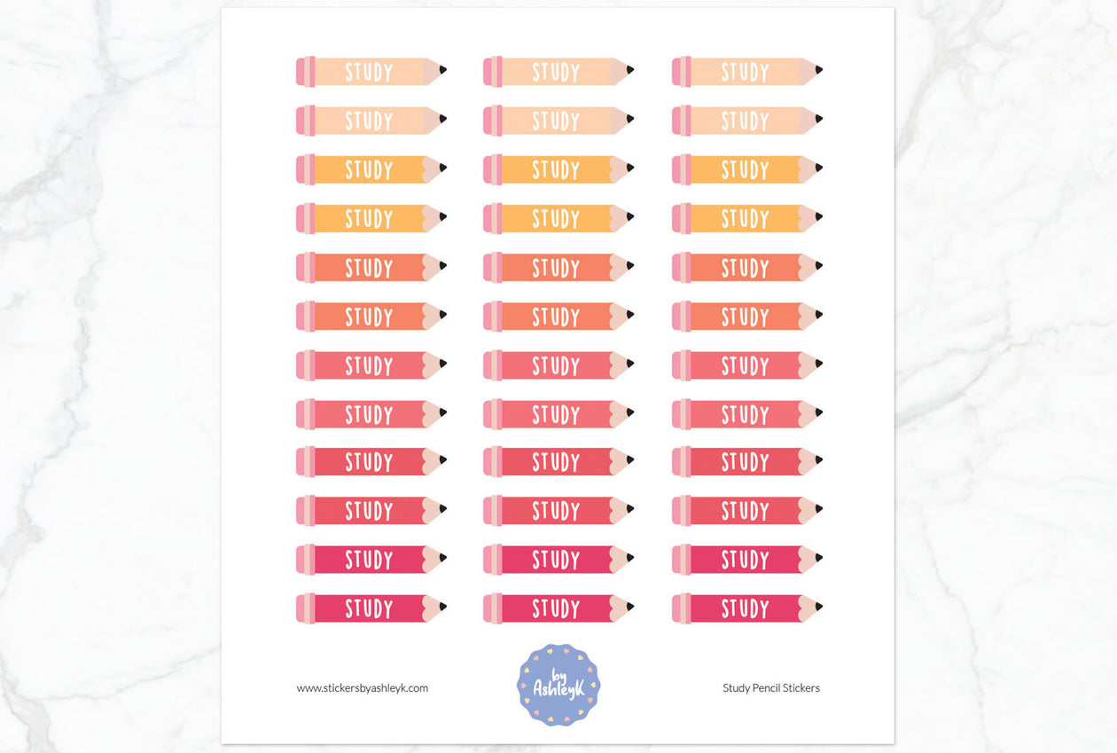 Study Pencil Planner Stickers - Peach