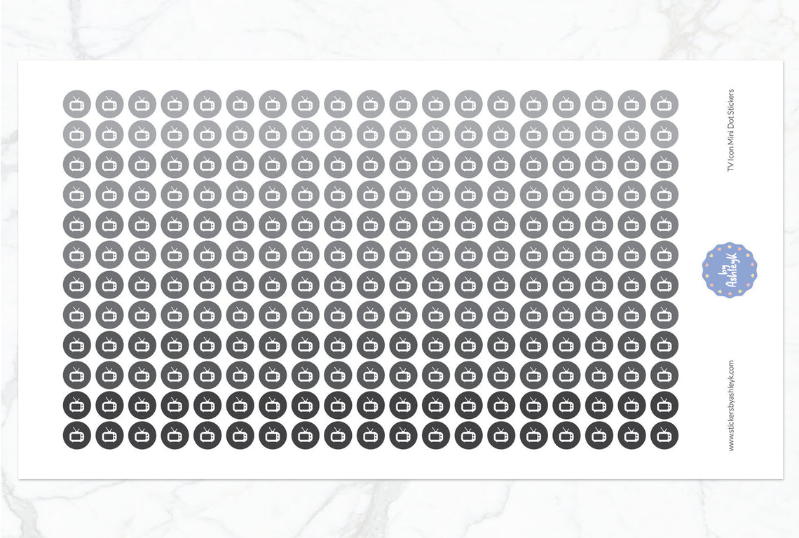 TV Icon Mini Dot Planner Stickers - Monochrome