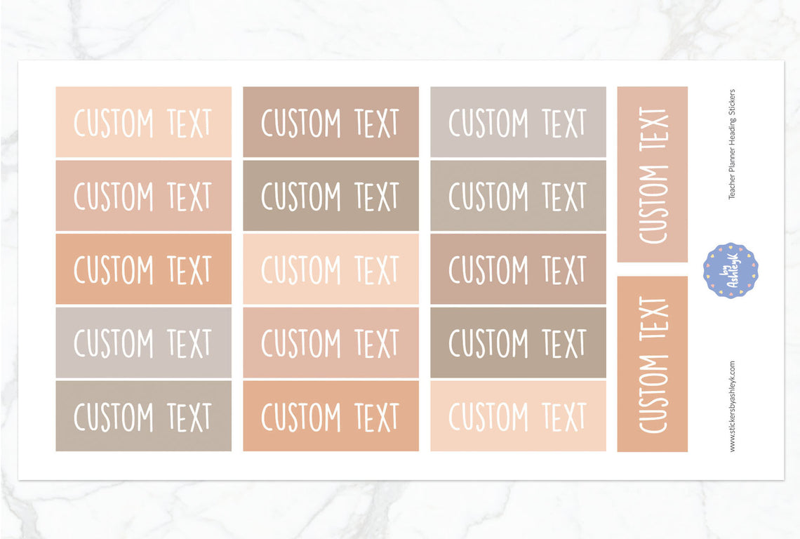 Teacher Planner Custom Text Heading Planner Stickers - Beige Neutral