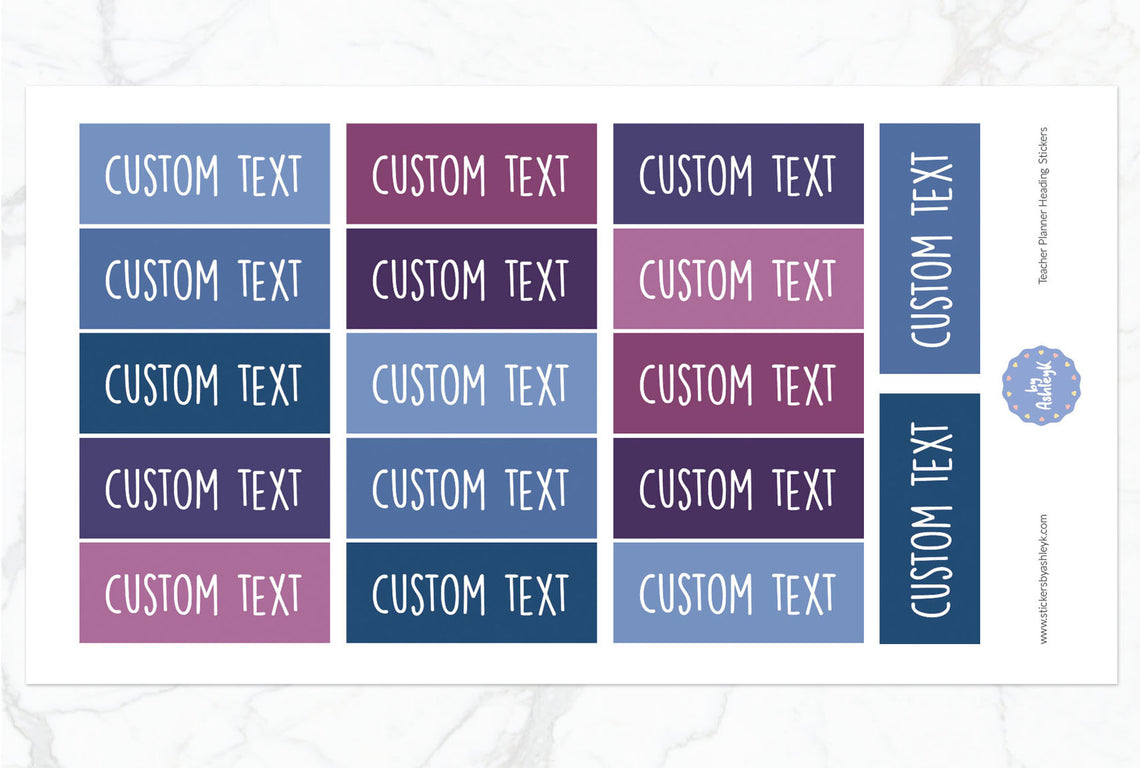 Teacher Planner Custom Text Heading Planner Stickers - Blueberry
