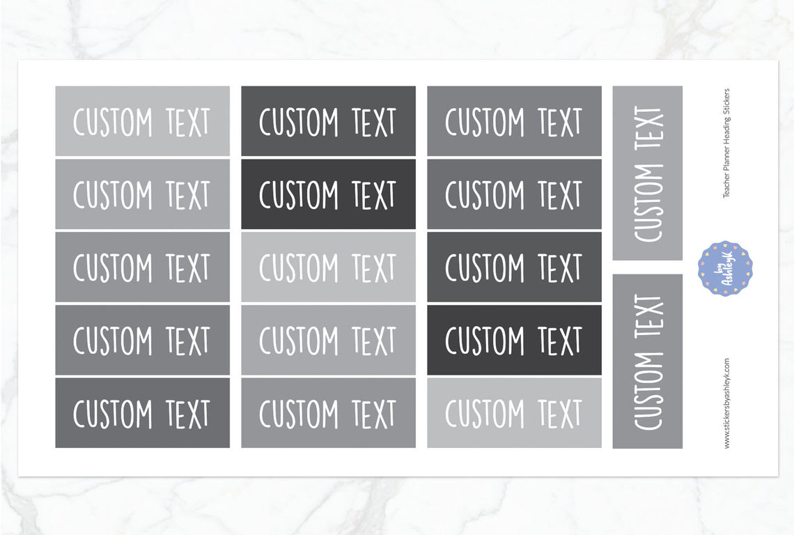 Teacher Planner Custom Text Heading Planner Stickers - Monochrome