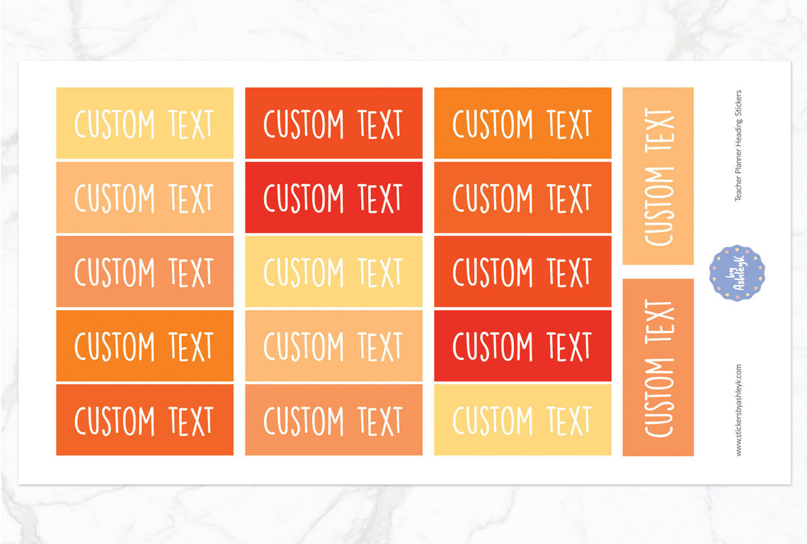 Teacher Planner Custom Text Heading Planner Stickers - Orange