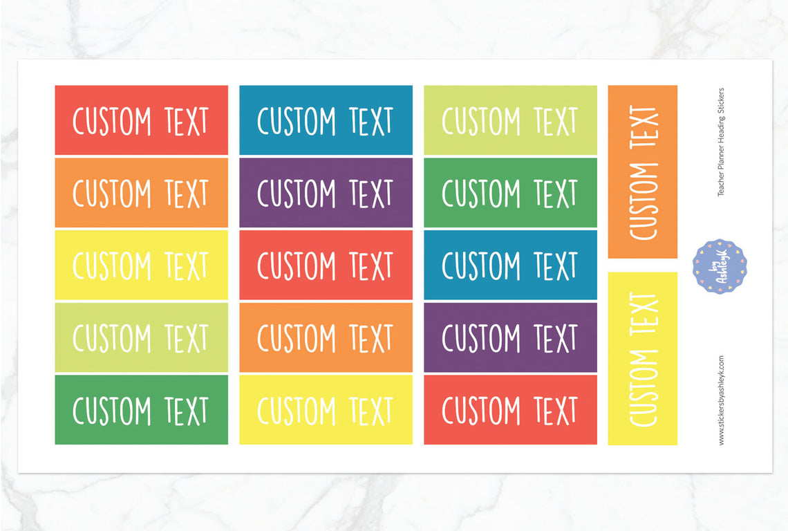 Teacher Planner Custom Text Heading Planner Stickers - Pastel Rainbow