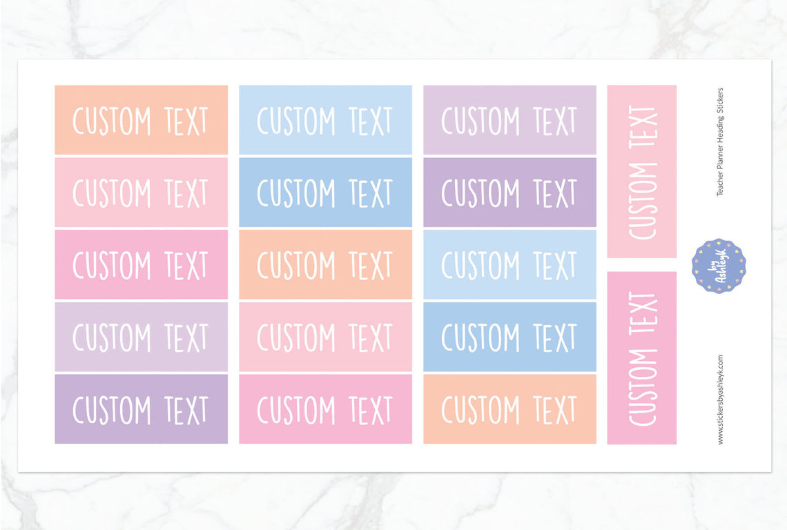 Teacher Planner Custom Text Heading Planner Stickers - Pastel Sunset