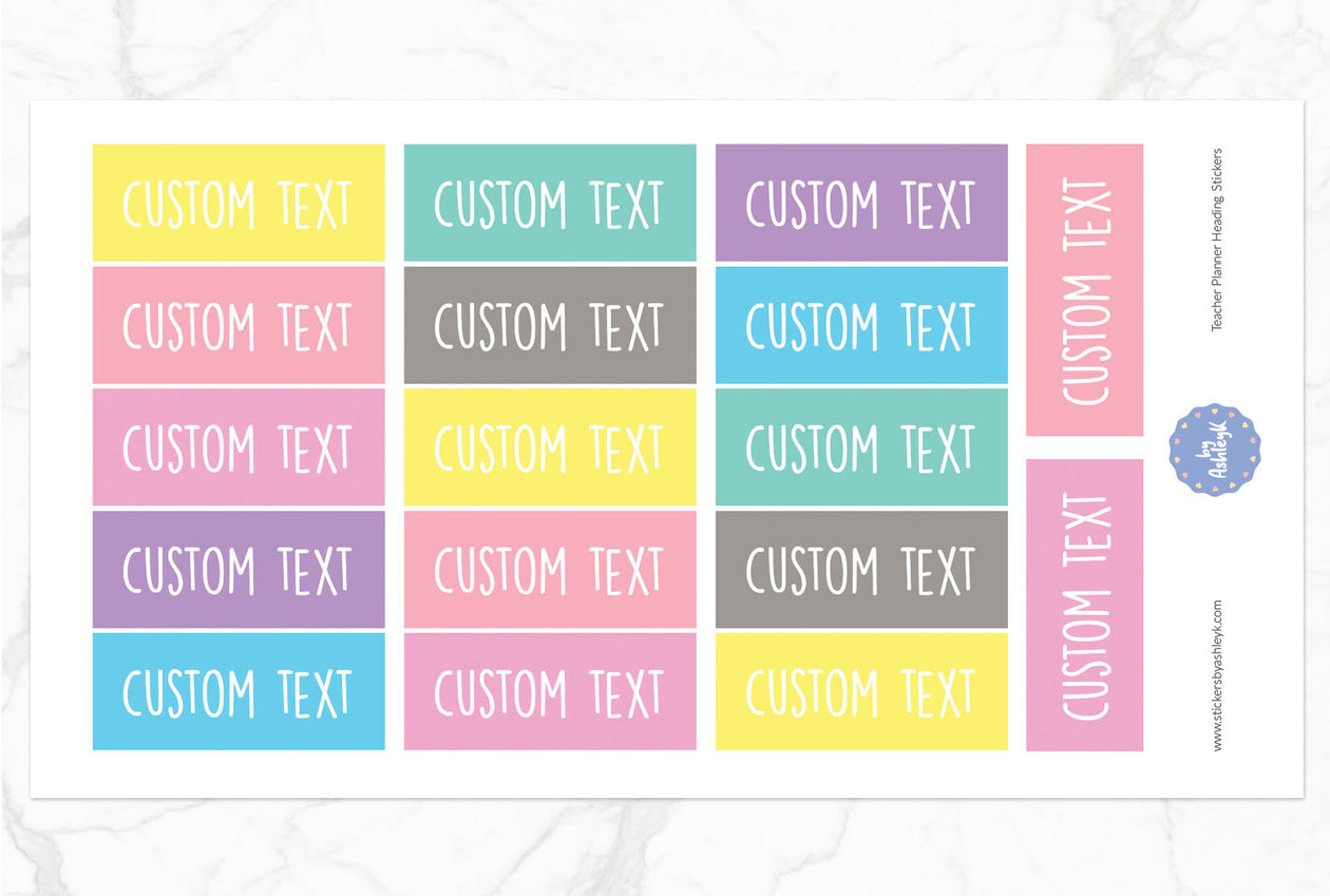 Teacher Planner Custom Text Heading Planner Stickers - Pastel