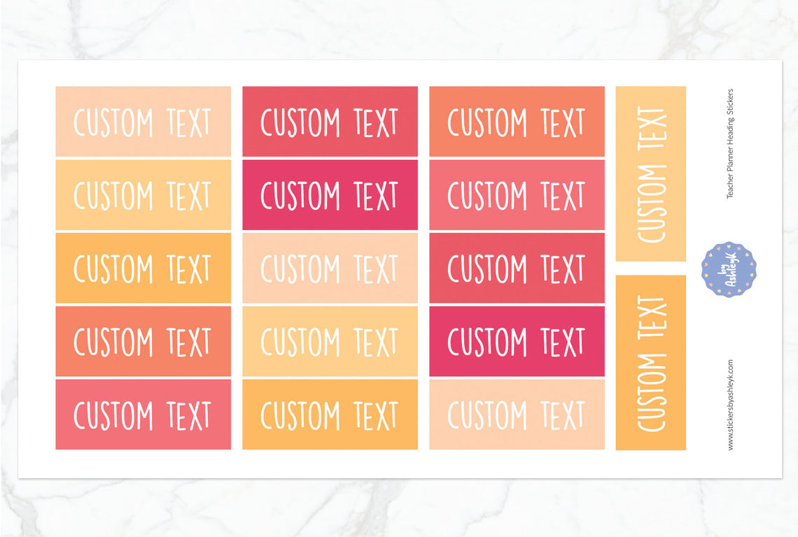 Teacher Planner Custom Text Heading Planner Stickers - Peach