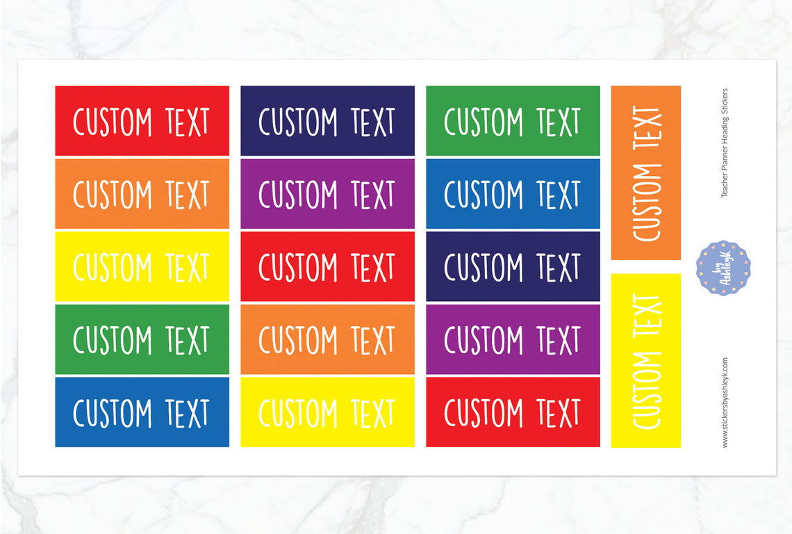 Teacher Planner Custom Text Heading Planner Stickers - Rainbow