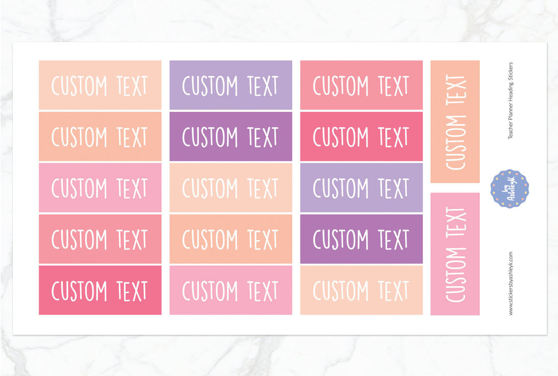 Teacher Planner Custom Text Heading Planner Stickers - Raspberry