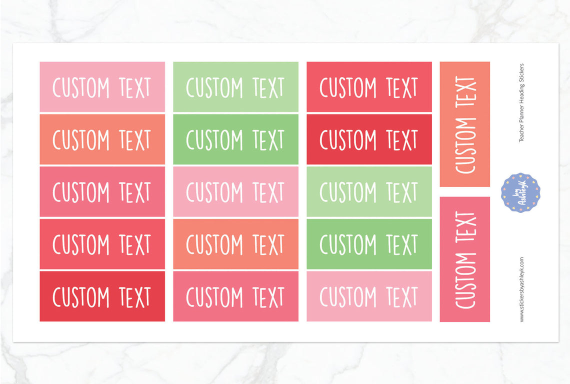 Teacher Planner Custom Text Heading Planner Stickers - Strawberry