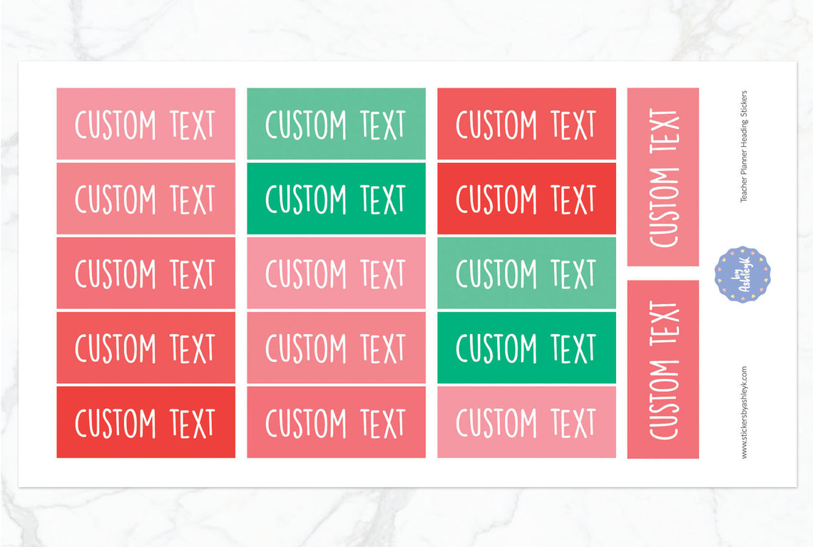Teacher Planner Custom Text Heading Planner Stickers - Watermelon