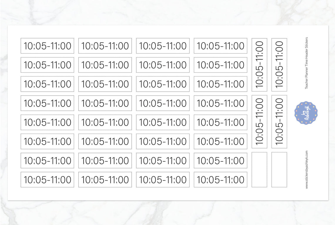 Teacher Planner Time Header Planner Stickers - 10:05~11:00