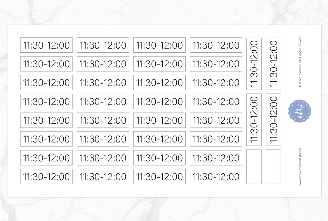 Teacher Planner Time Header Planner Stickers - 11:30~12:00